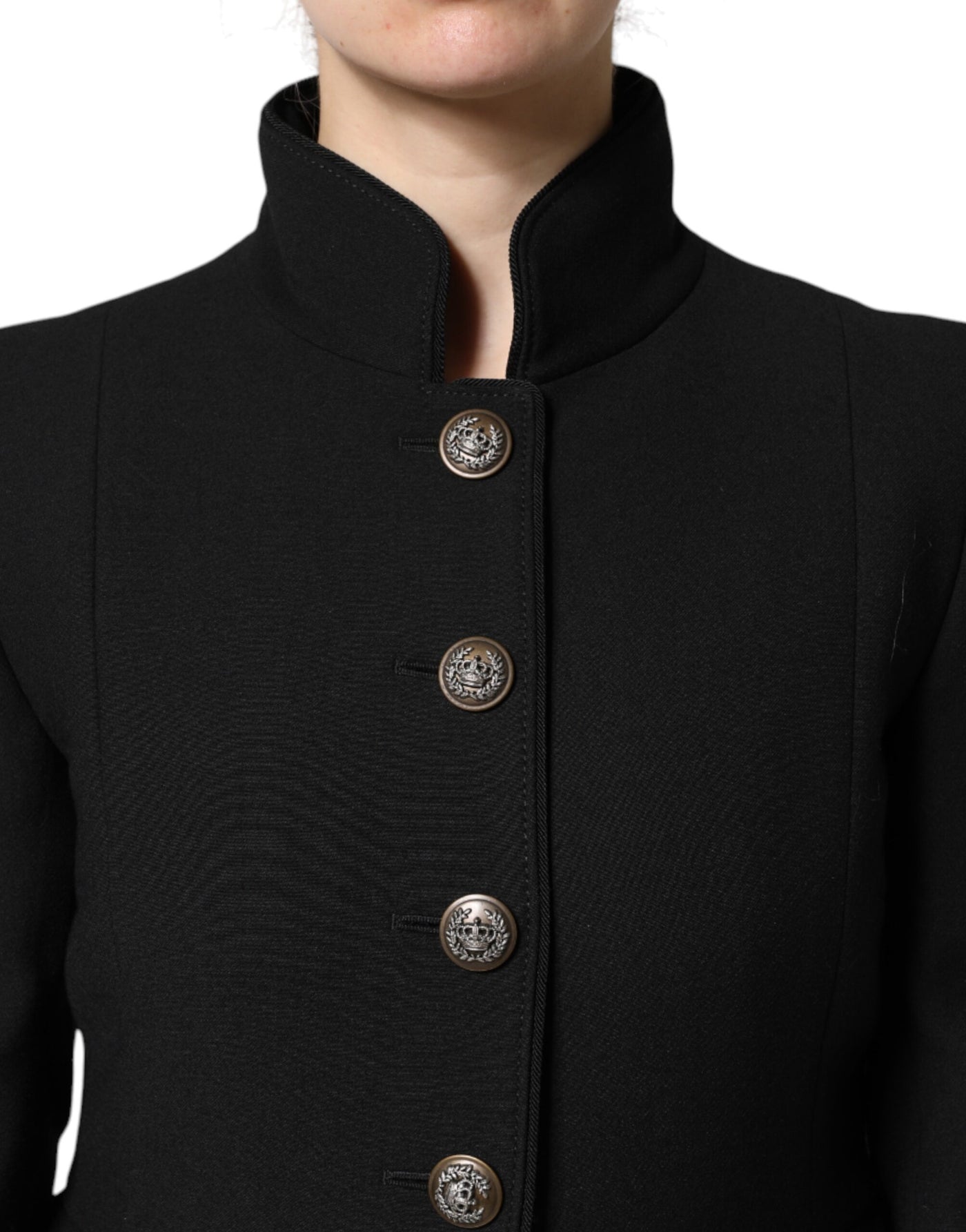 Dolce & Gabbana Schwarzer einreihiger Trenchcoat aus Wolle