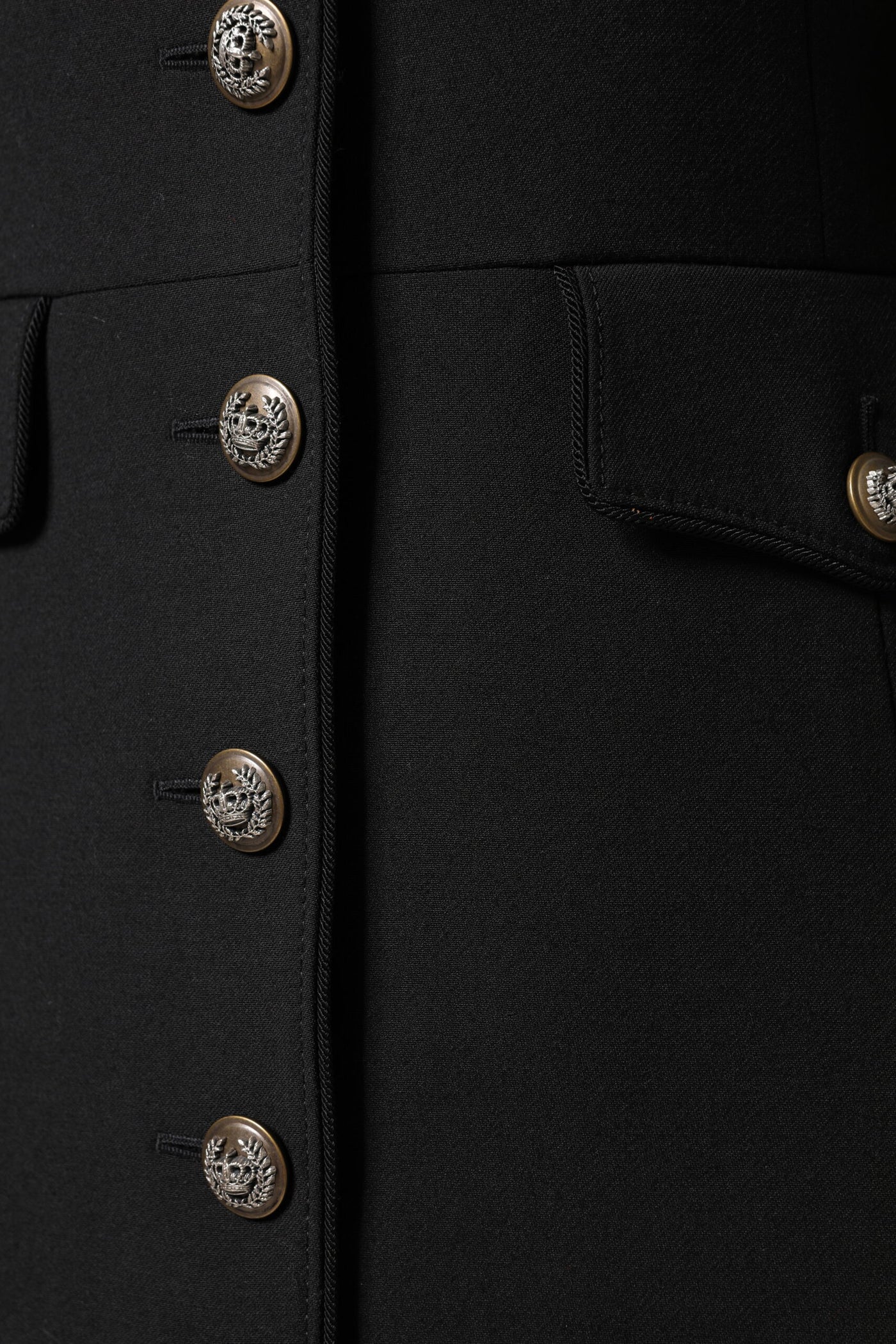 Dolce & Gabbana Schwarzer einreihiger Trenchcoat aus Wolle