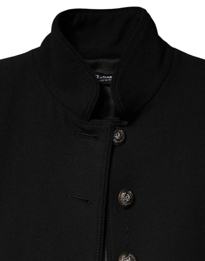 Dolce & Gabbana Schwarzer einreihiger Trenchcoat aus Wolle