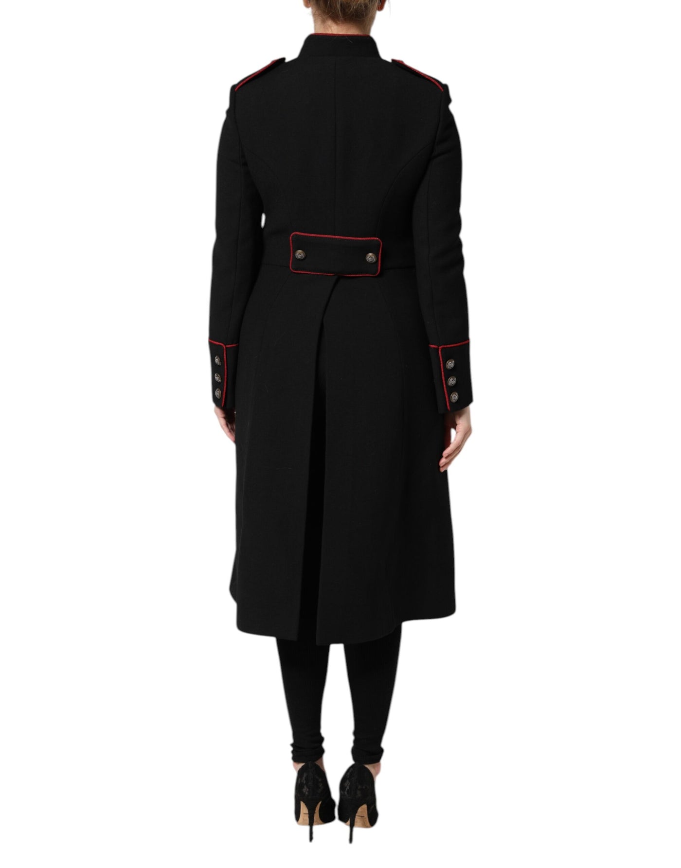 Dolce & Gabbana Schwarzer einreihiger Trenchcoat aus Wolle