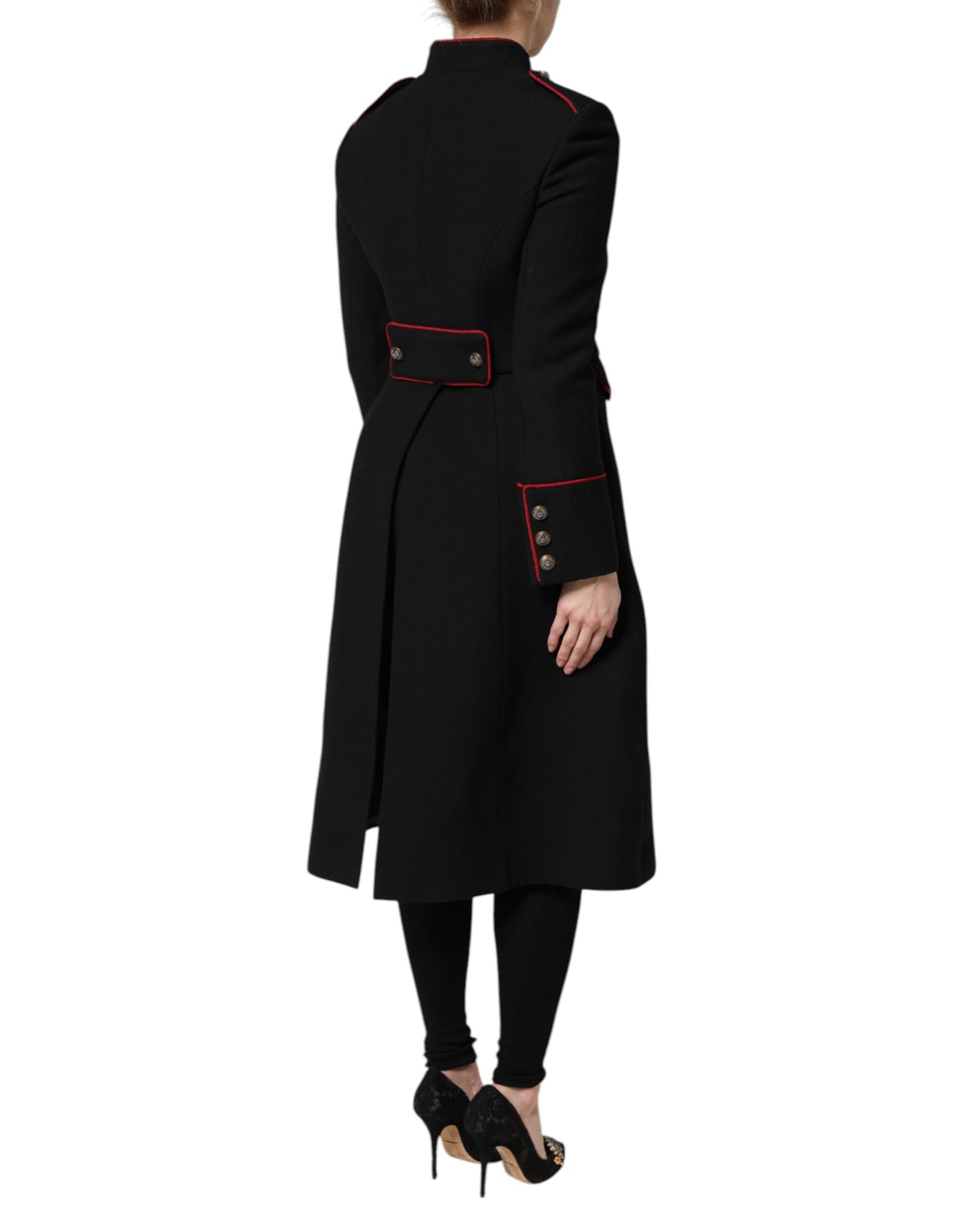 Dolce & Gabbana Schwarzer einreihiger Trenchcoat aus Wolle