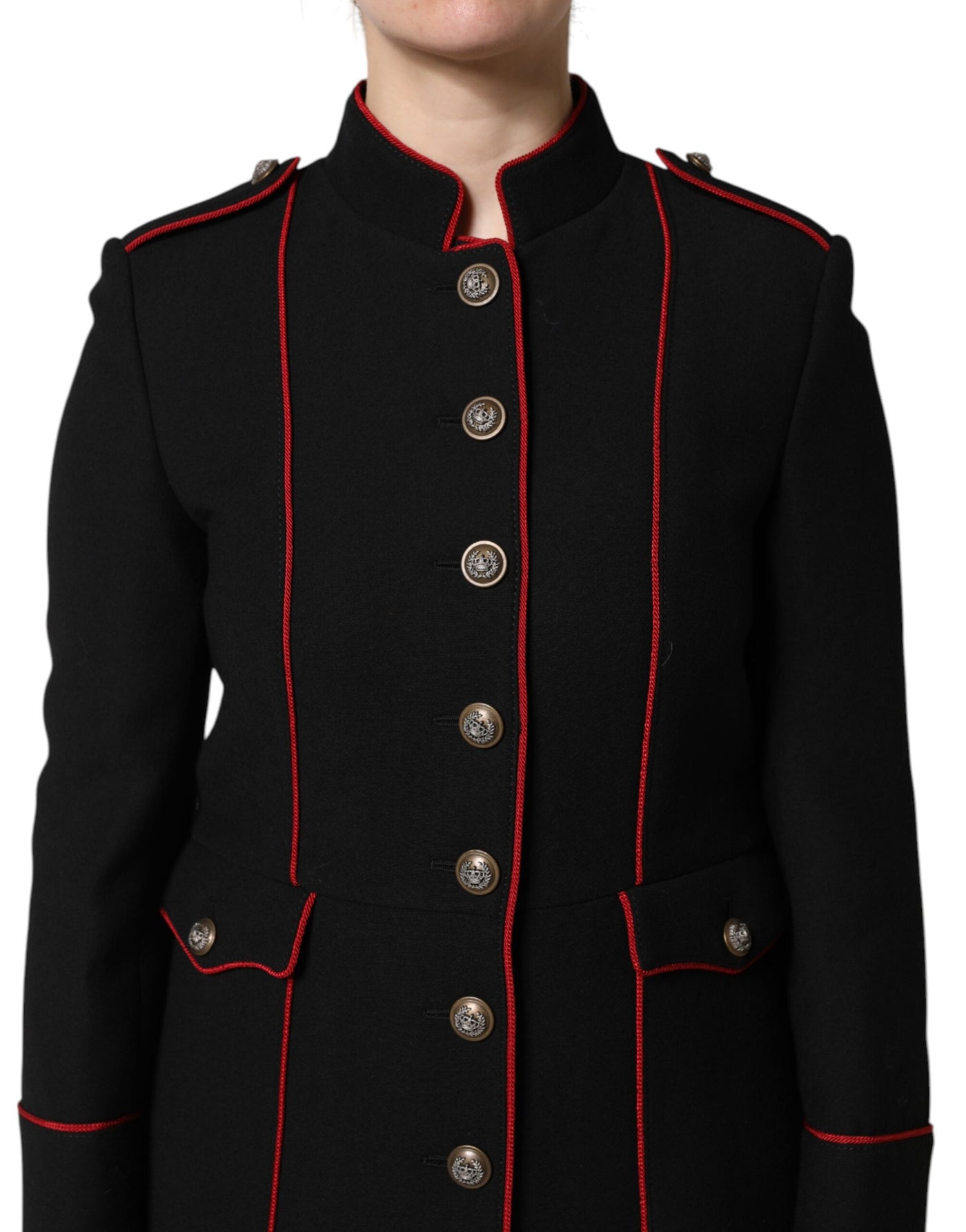 Dolce & Gabbana Schwarzer einreihiger Trenchcoat aus Wolle