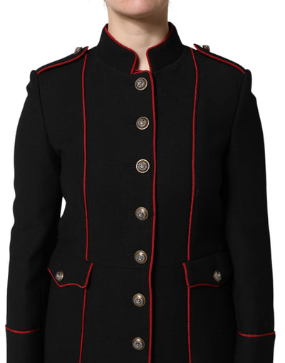 Dolce & Gabbana Schwarzer einreihiger Trenchcoat aus Wolle