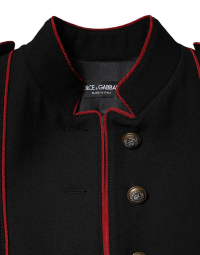 Dolce & Gabbana Schwarzer einreihiger Trenchcoat aus Wolle
