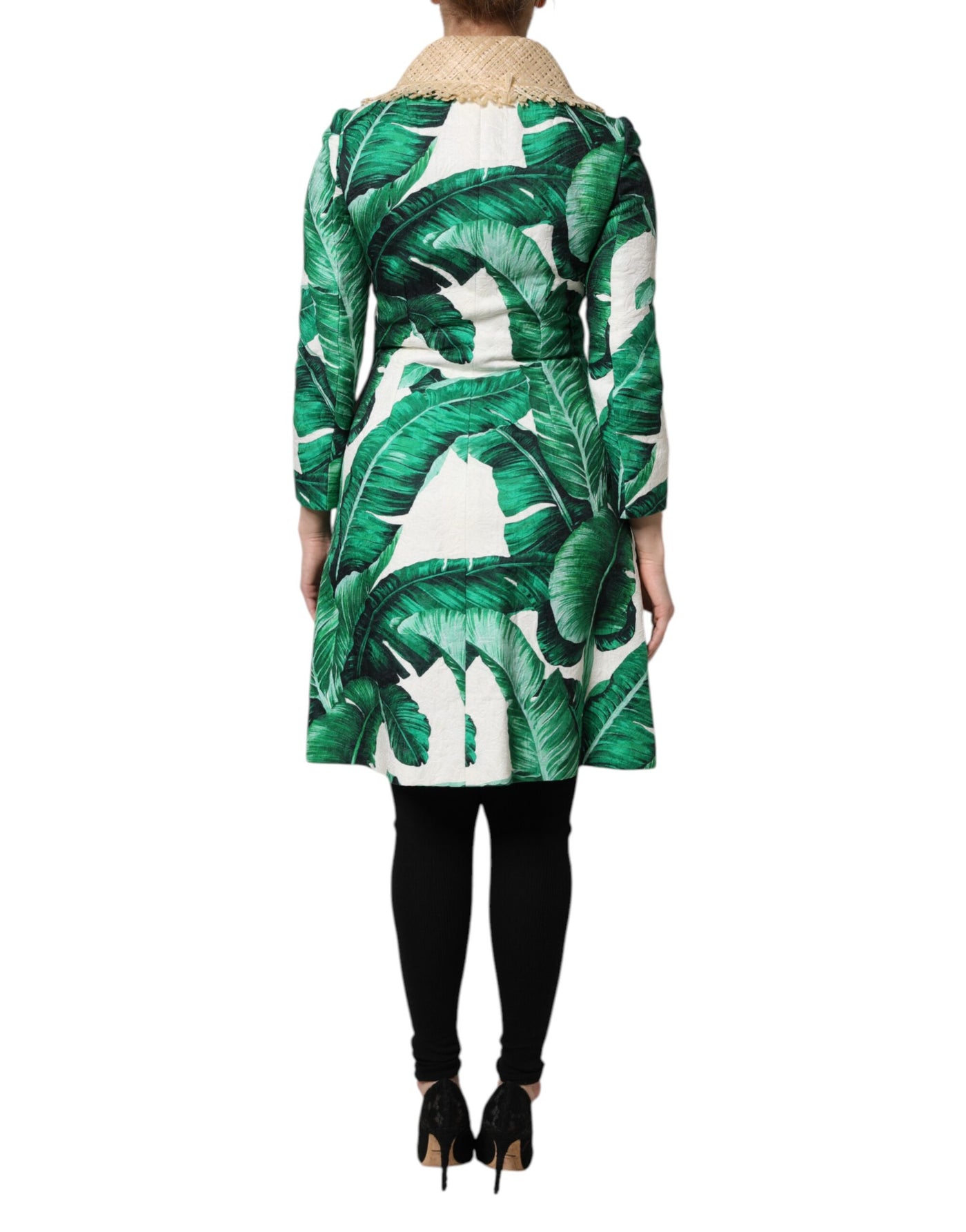 Dolce & Gabbana Multicolor Trenchcoat Jacke mit Blattdruck und Verzierungen