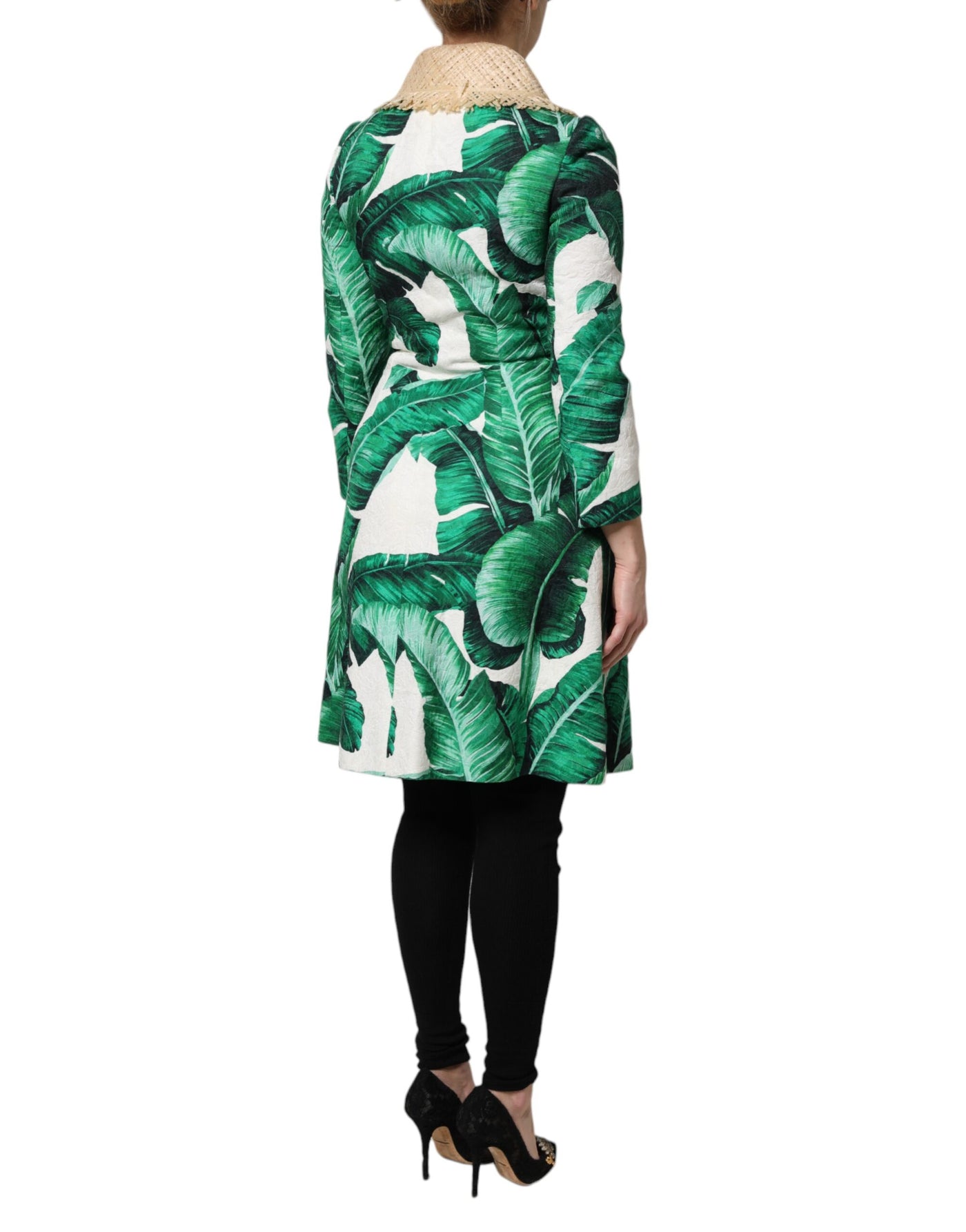 Dolce & Gabbana Multicolor Trenchcoat Jacke mit Blattdruck und Verzierungen