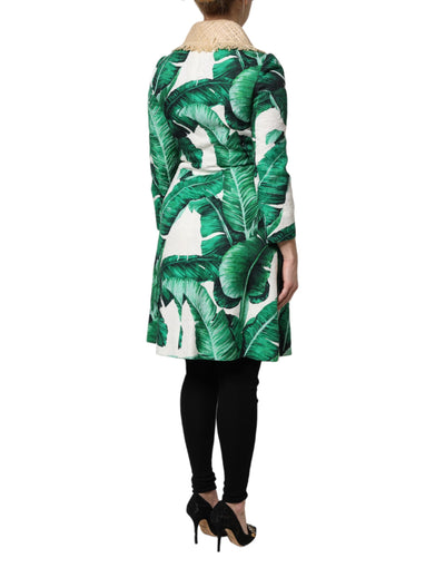 Dolce & Gabbana Multicolor Trenchcoat Jacke mit Blattdruck und Verzierungen