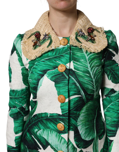 Dolce & Gabbana Multicolor Trenchcoat Jacke mit Blattdruck und Verzierungen