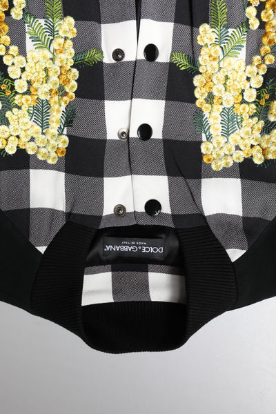 Dolce & Gabbana Schwarz Weiß Karo Floral Button Down Jacke