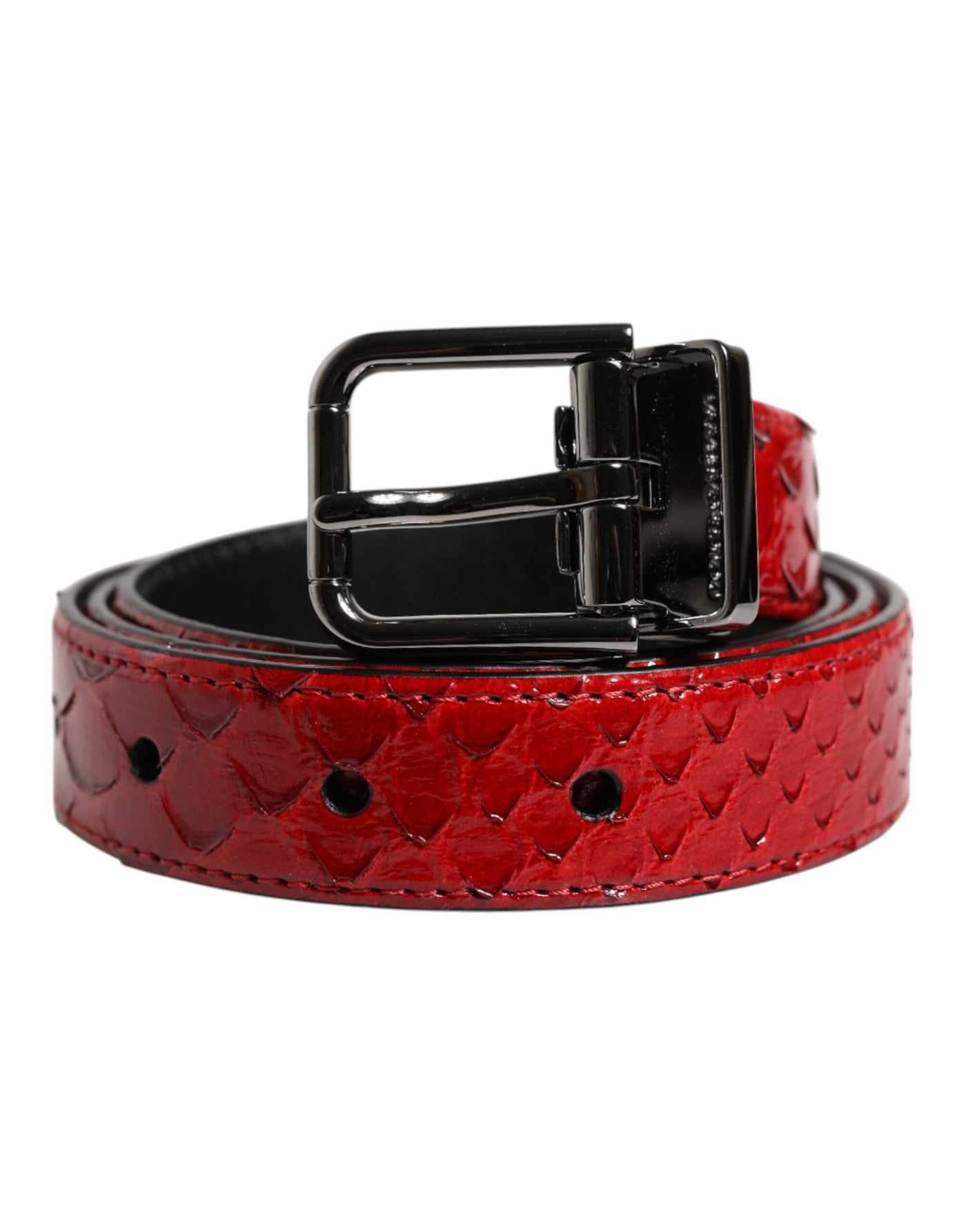 Dolce & Gabbana Roter Exotenleder-Gürtel mit Messing-Metallschnalle