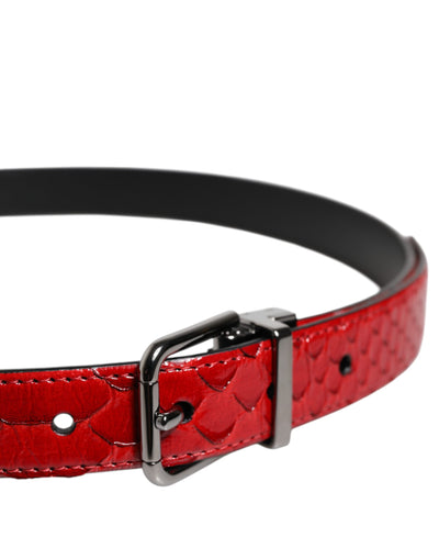 Dolce & Gabbana Roter Exotenleder-Gürtel mit Messing-Metallschnalle