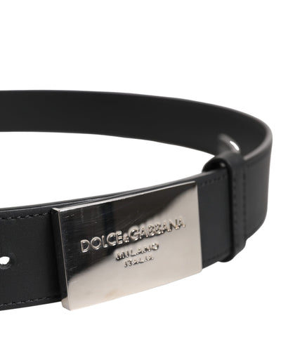 Dolce & Gabbana Schwarzer klassischer silberner Logo-Gürtel mit Metallschnalle