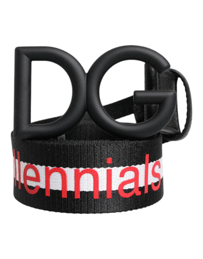 Dolce & Gabbana Schwarzer Polyester Logo-Druck DG Schnalle Gürtel