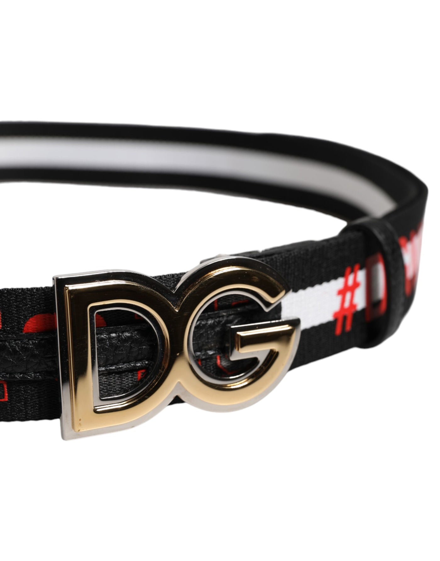 Dolce & Gabbana Schwarzer Baumwollgürtel mit Logo-Print und DG-Schnalle