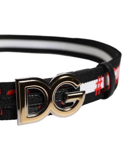 Dolce & Gabbana Schwarzer Baumwollgürtel mit Logo-Print und DG-Schnalle