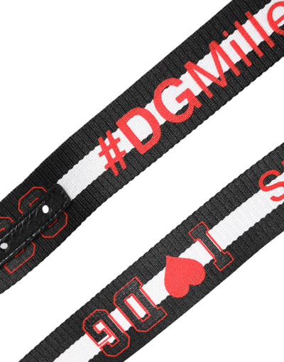 Dolce & Gabbana Schwarzer Baumwollgürtel mit Logo-Print und DG-Schnalle