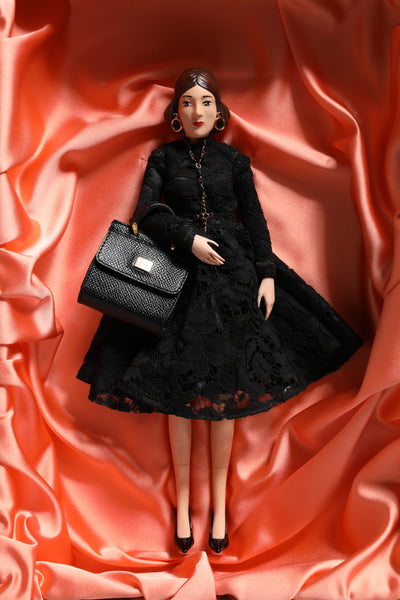 Dolce & Gabbana Schwarzes Kleid Keramik Porzellan Mode Leder Sizilien Puppen