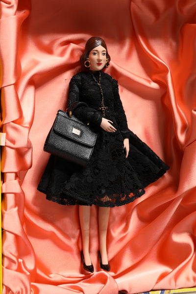 Dolce & Gabbana Schwarzes Kleid Keramik Porzellan Mode Leder Sizilien Puppen