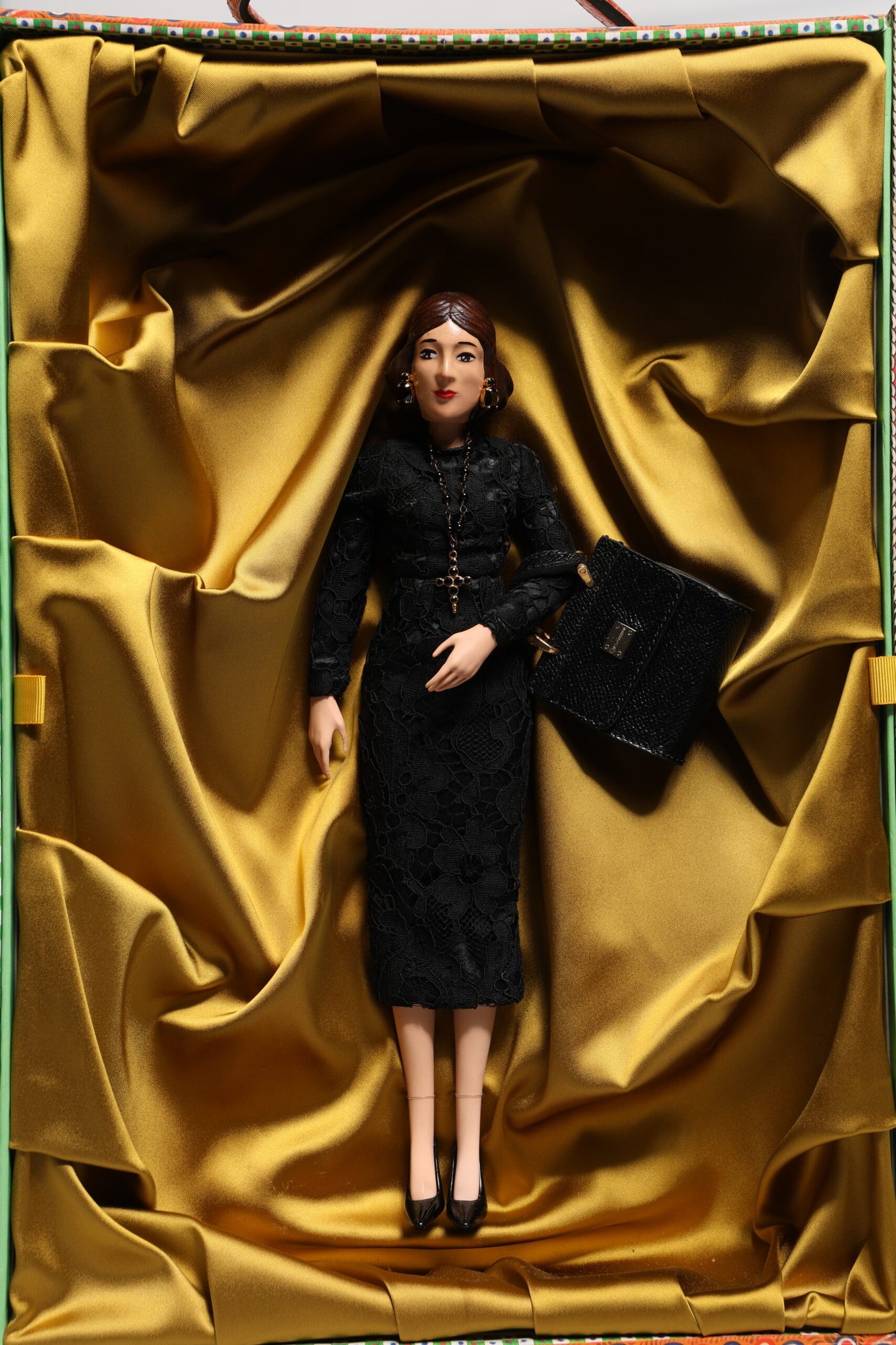 Dolce & Gabbana Schwarzes Kleid Keramik Porzellan Mode Leder Sizilien Puppen