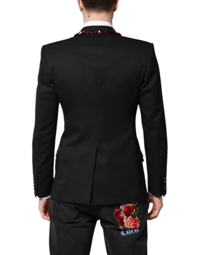 Dolce & Gabbana Schwarzer SICILIA CrystalEmbellished Mantel Blazer