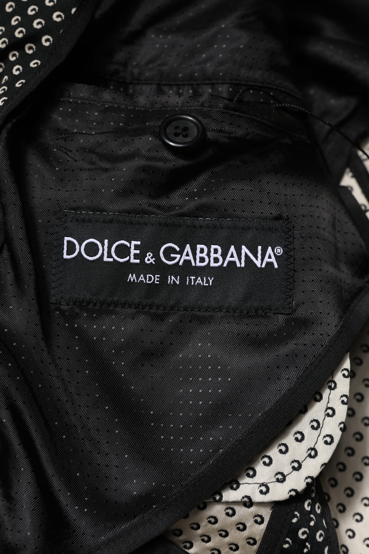 Dolce & Gabbana Schwarz Weiß Gemustert Männer Anzug Mantel Blazer