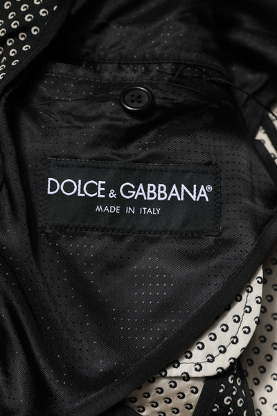 Dolce & Gabbana Schwarz Weiß Gemustert Männer Anzug Mantel Blazer
