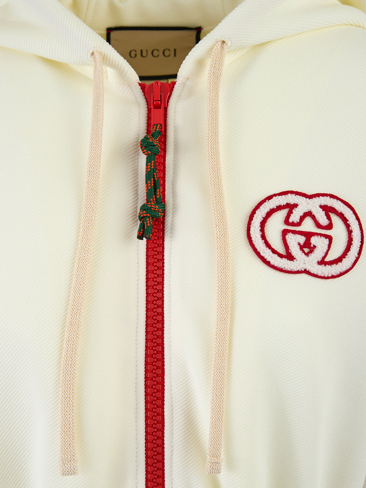 Gucci Cremefarbener Polyester-Logo-Sweatshirt mit Kapuze