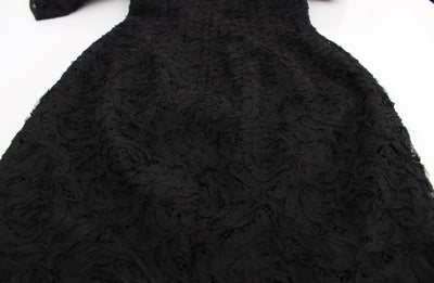 Dolce & Gabbana Schwarzes geblümtes langes Bodycon-Maxi-Kleid aus Spitze
