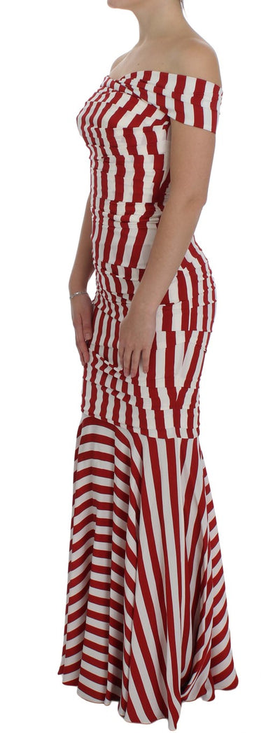 Dolce & Gabbana Rot-Weißes Seiden-Stretchkleid