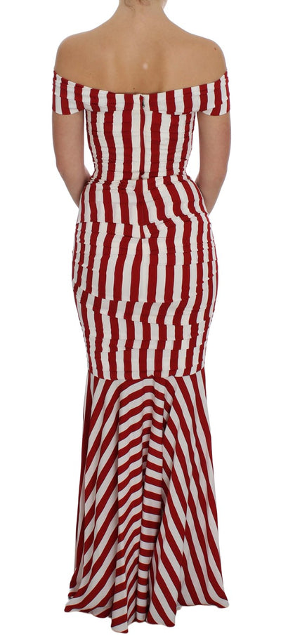 Dolce & Gabbana Rot-Weißes Seiden-Stretchkleid
