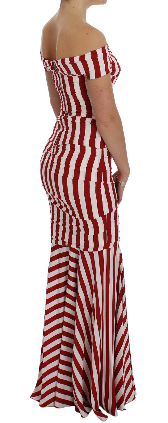 Dolce & Gabbana Rot-Weißes Seiden-Stretchkleid