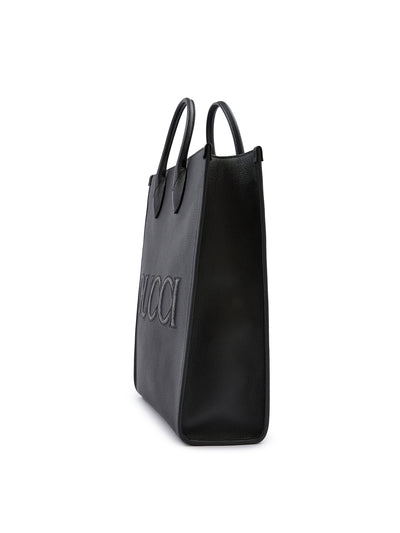 Gucci Schwarzes Leder Logo Medium Tote Bag