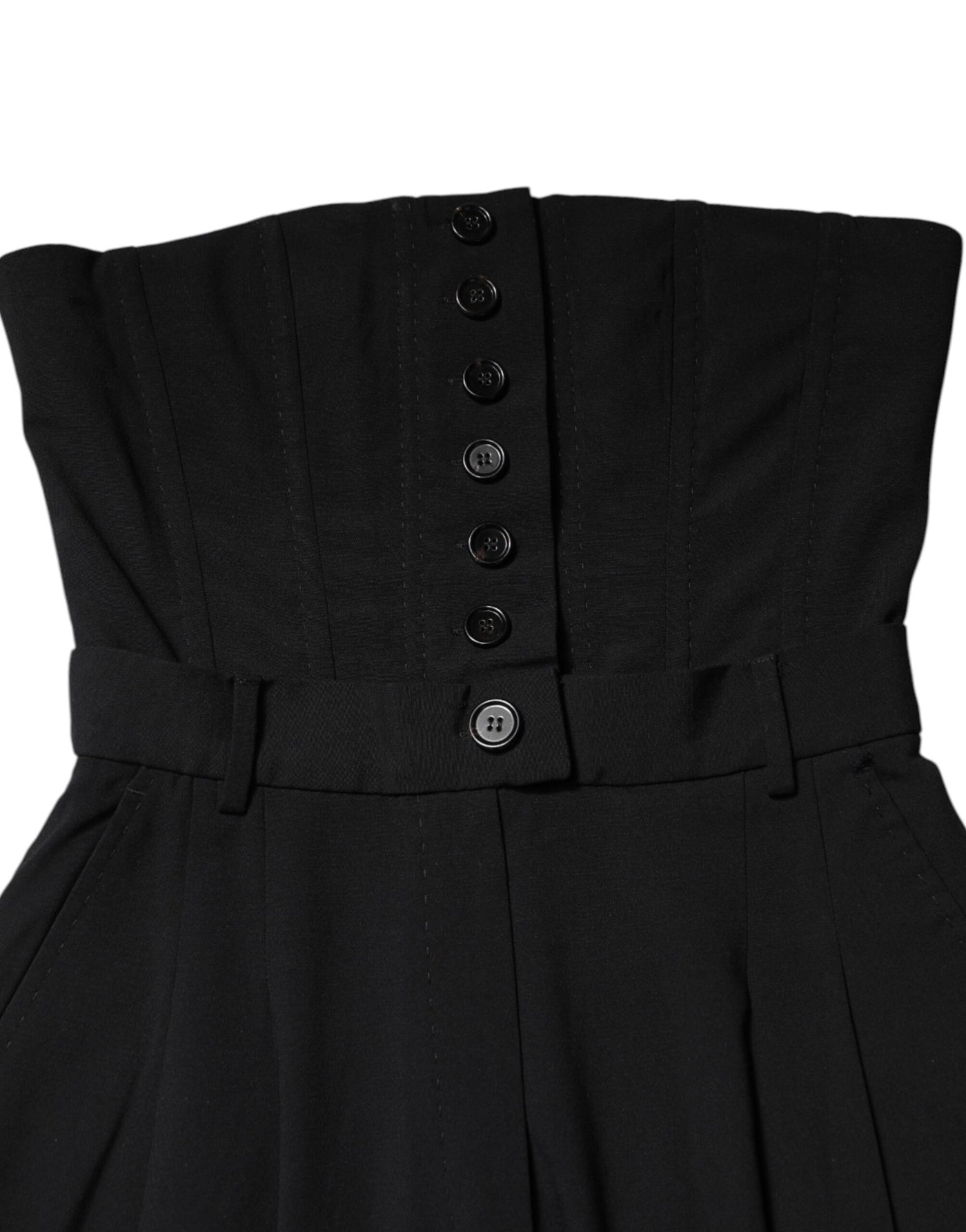Dolce & Gabbana Schwarzer trägerloser Strampler aus Wolle Jumpsuit Kleid