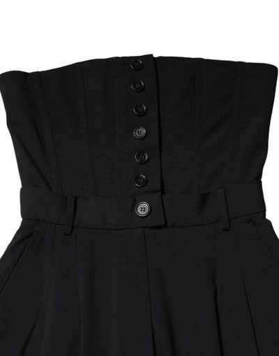 Dolce & Gabbana Schwarzer trägerloser Strampler aus Wolle Jumpsuit Kleid