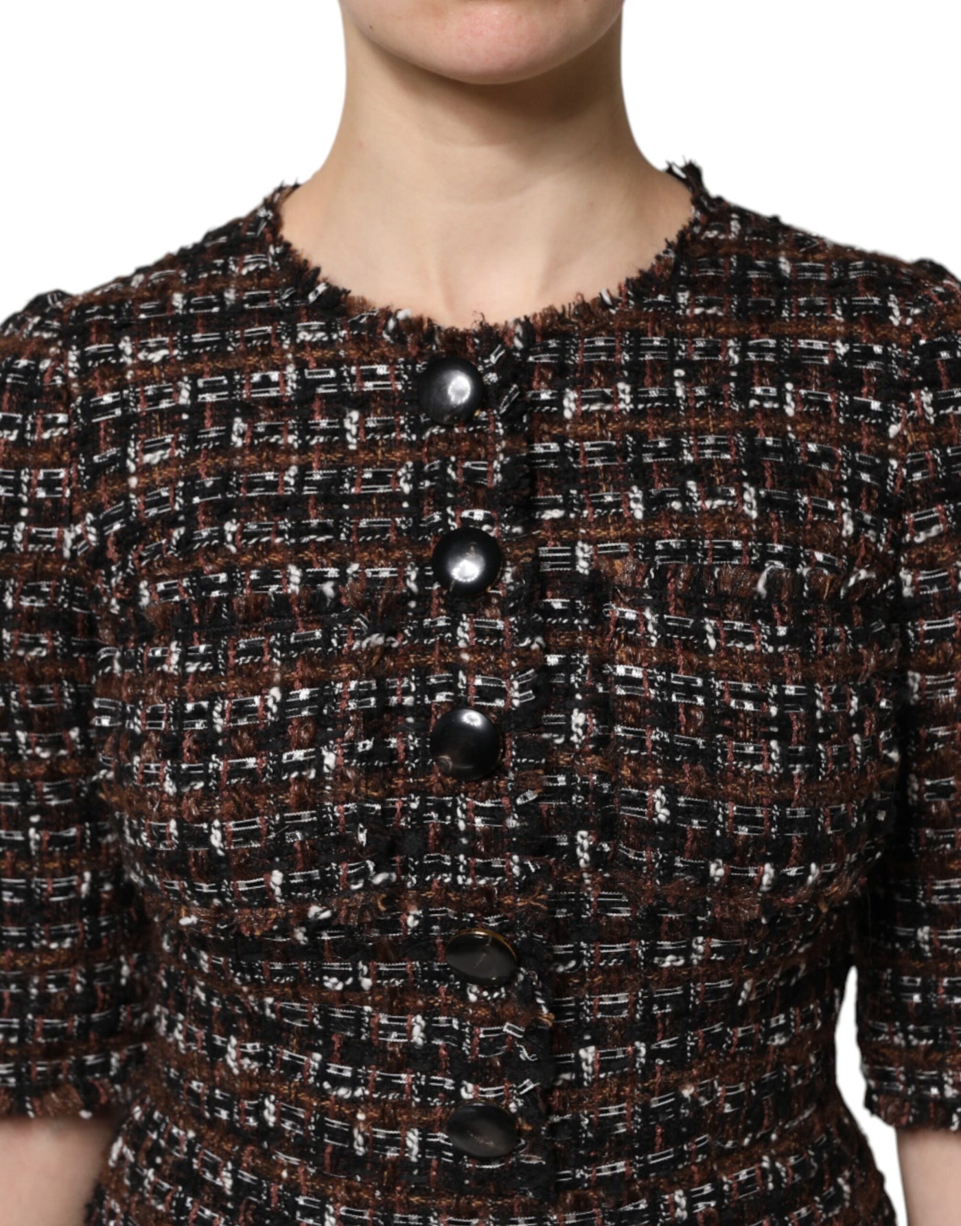 Dolce & Gabbana Braunes Tweed-Minikleid mit kurzen Ärmeln und A-Linie