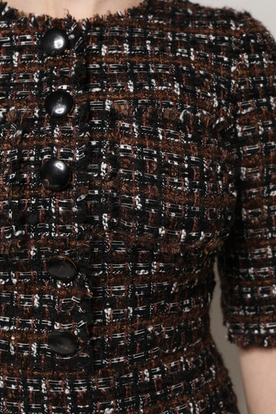 Dolce & Gabbana Braunes Tweed-Minikleid mit kurzen Ärmeln und A-Linie