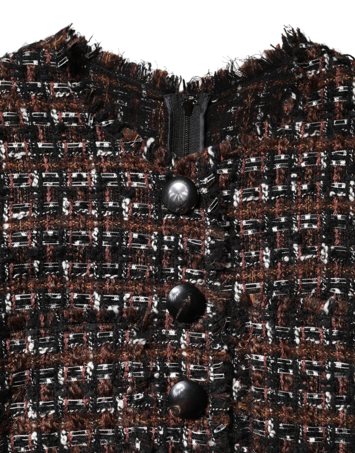 Dolce & Gabbana Braunes Tweed-Minikleid mit kurzen Ärmeln und A-Linie