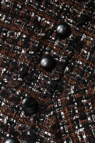 Dolce & Gabbana Braunes Tweed-Minikleid mit kurzen Ärmeln und A-Linie