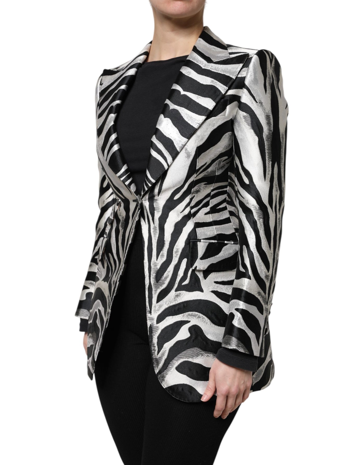 Dolce & Gabbana Schwarz Weiß Polyester Frauen Blazer Jacke