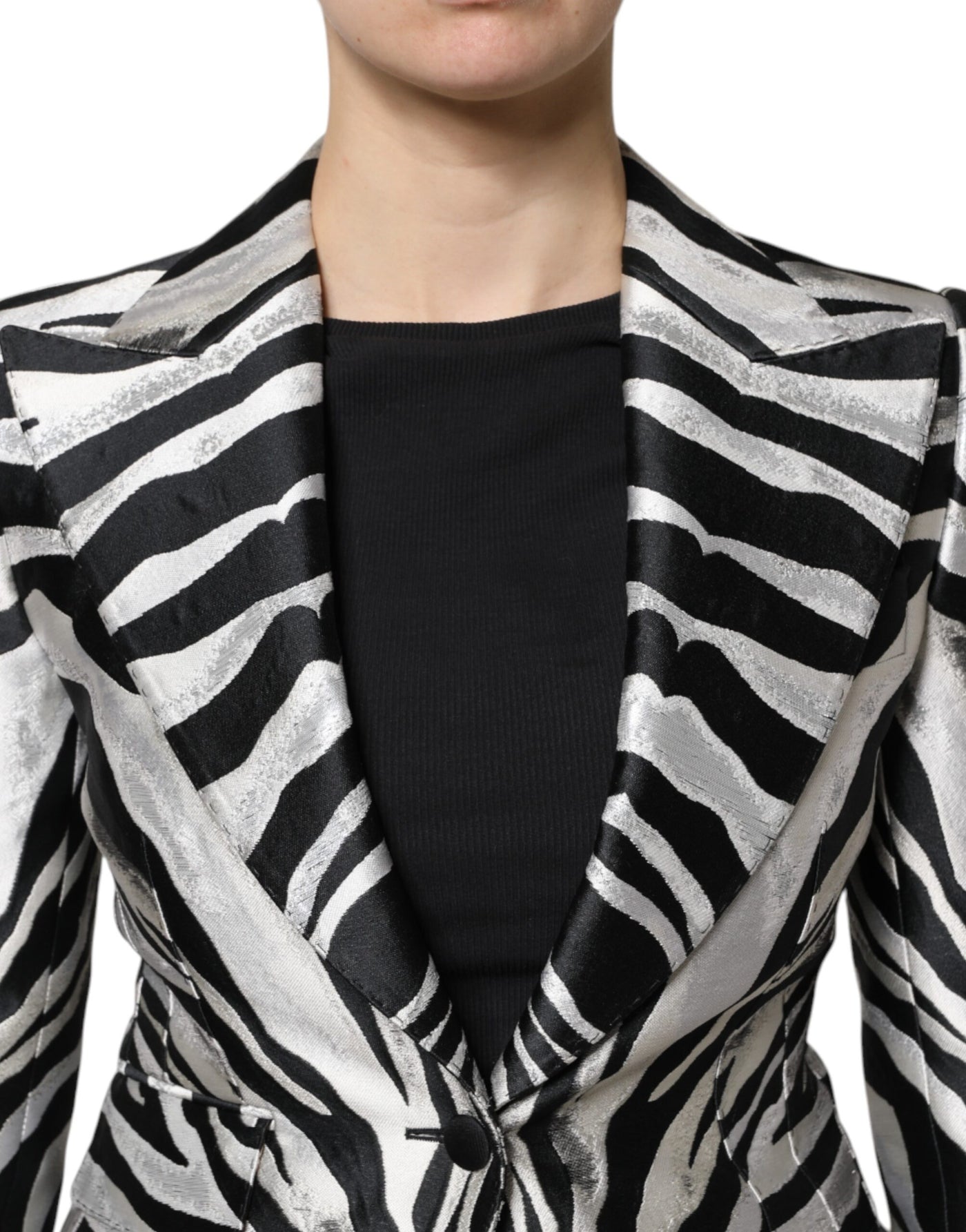 Dolce & Gabbana Schwarz Weiß Polyester Frauen Blazer Jacke