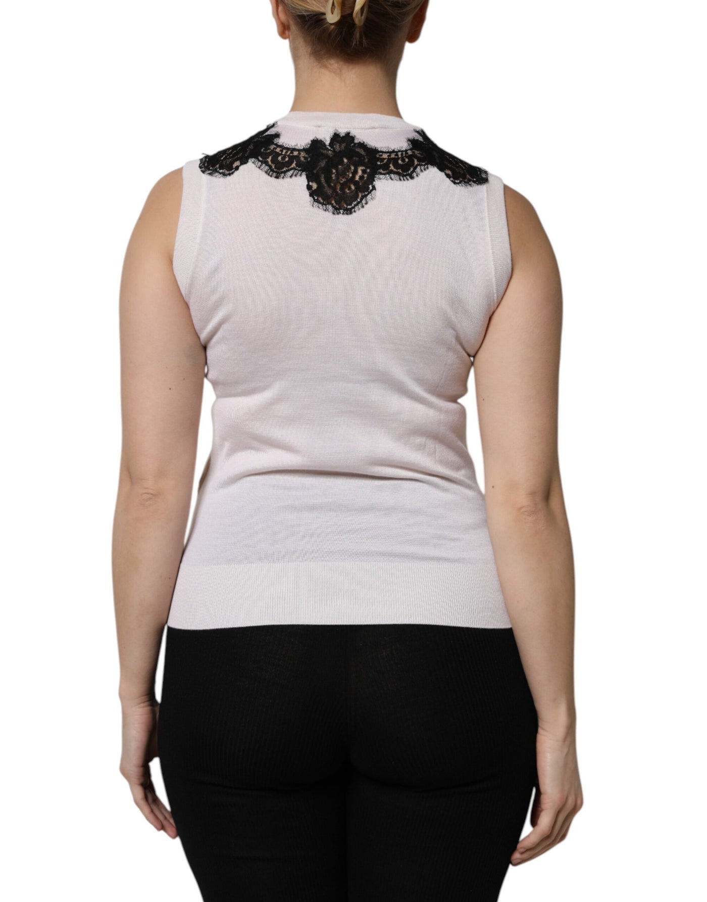 Dolce & Gabbana Weißes Kaschmir-Tanktop mit floraler Spitze