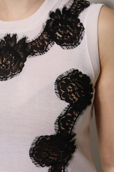 Dolce & Gabbana Weißes Kaschmir-Tanktop mit floraler Spitze