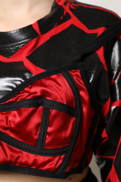Dolce & Gabbana Rot Schwarz Baumwolle Bustier Detailing Cropped Top