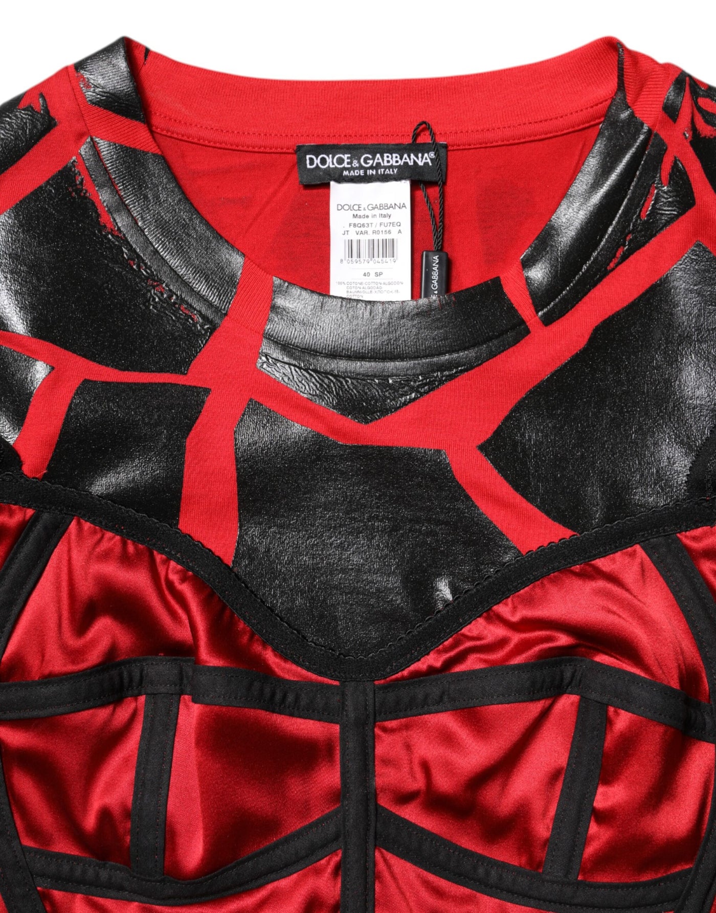 Dolce & Gabbana Rot Schwarz Baumwolle Bustier Detailing Cropped Top