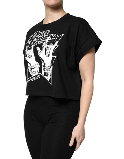 Dolce & Gabbana Schwarzes T-Shirt mit bedruckten kurzen Ärmeln aus Baumwolle