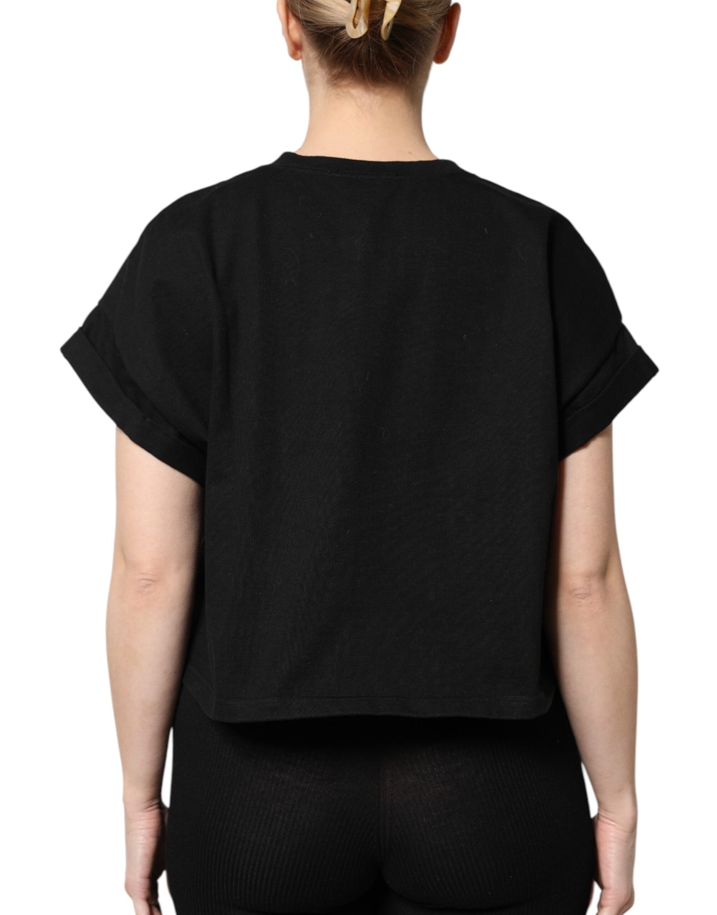 Dolce & Gabbana Schwarzes T-Shirt mit bedruckten kurzen Ärmeln aus Baumwolle