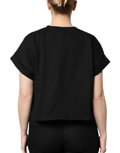 Dolce & Gabbana Schwarzes T-Shirt mit bedruckten kurzen Ärmeln aus Baumwolle