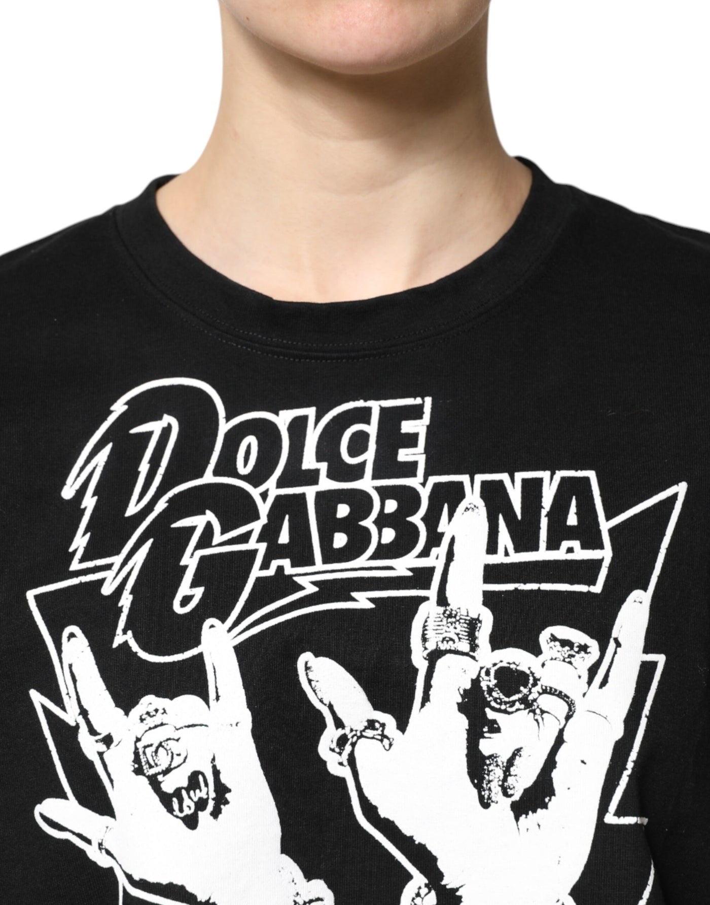 Dolce & Gabbana Schwarzes T-Shirt mit bedruckten kurzen Ärmeln aus Baumwolle
