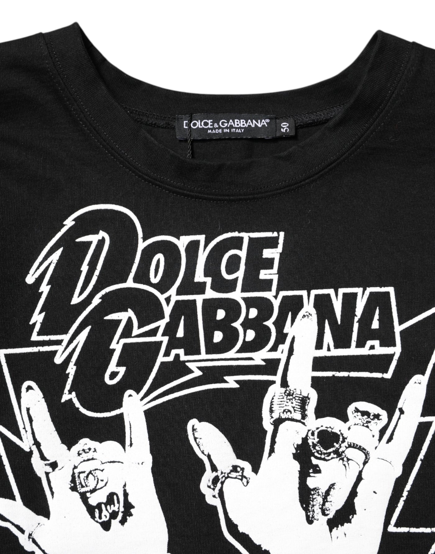Dolce & Gabbana Schwarzes T-Shirt mit bedruckten kurzen Ärmeln aus Baumwolle