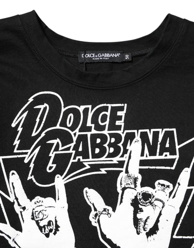 Dolce & Gabbana Schwarzes T-Shirt mit bedruckten kurzen Ärmeln aus Baumwolle